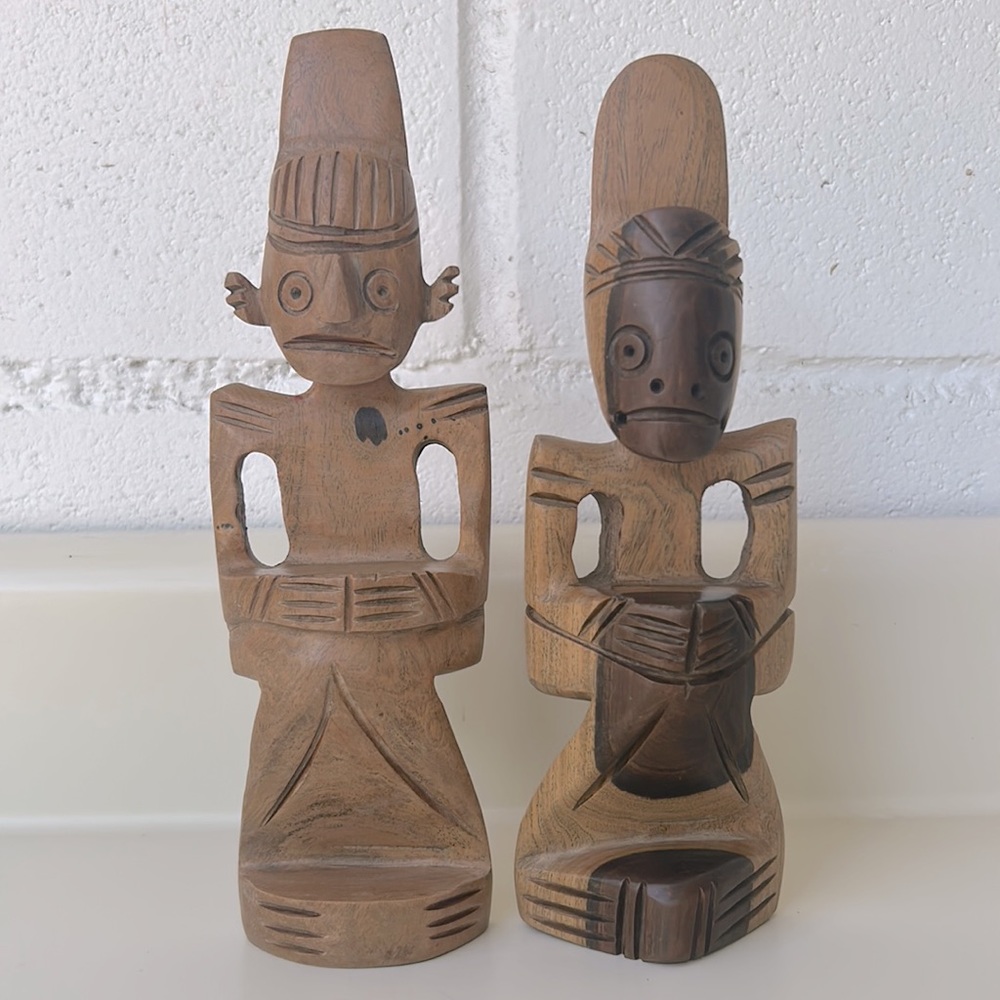 Vintage Hand Carved Figures 🌅 Wooden Figurines Collectible Shelf Decor Art Set